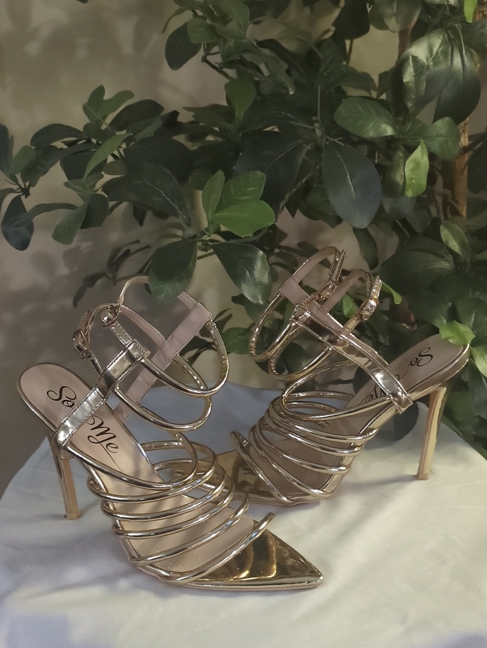 "So Me" Dinah Gold Strappy High Heel Sandals